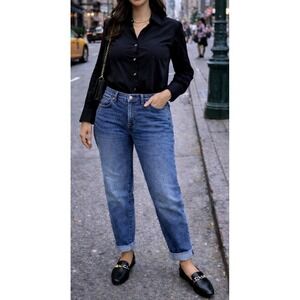 GAP Girlfriend Blue Denim Jeans Mid Rise Cuffed Medium Wash Women's Size 33